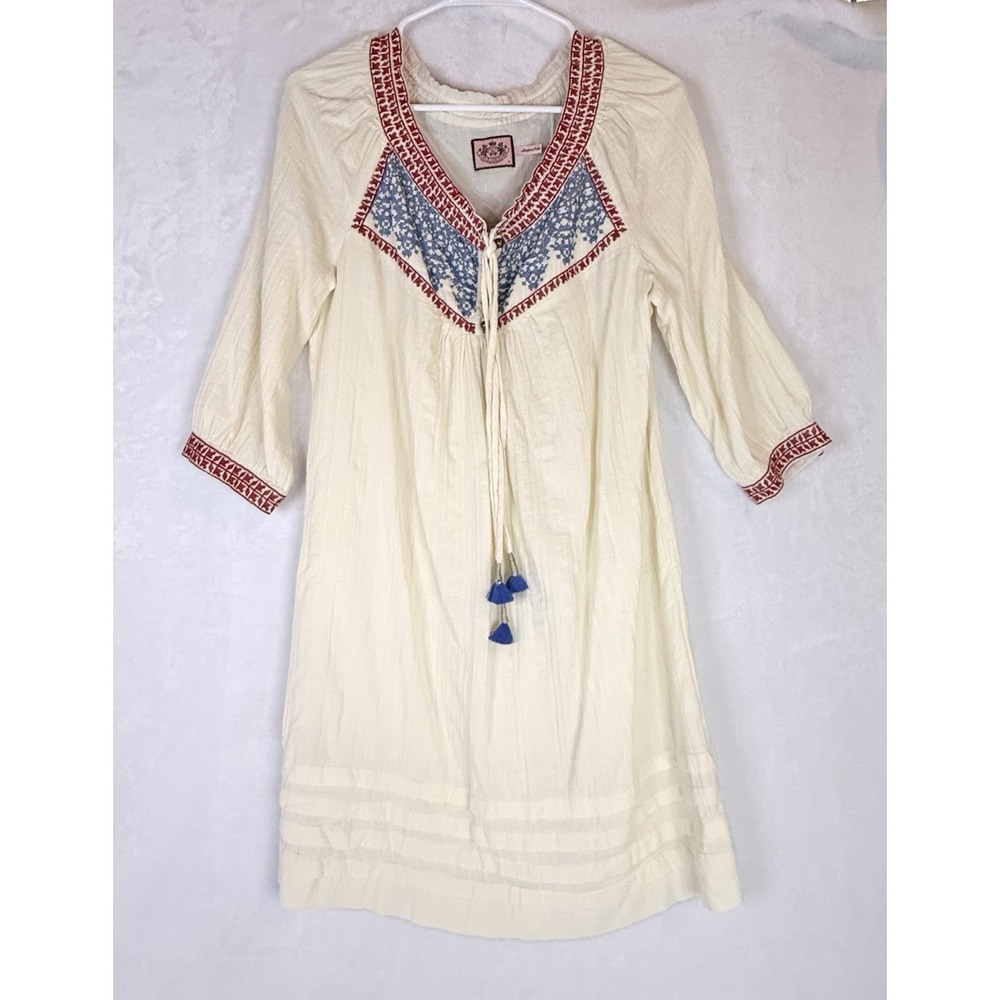Vintage Y2K Juicy Couture‎ Boho Embroidered Cotton Peasant Dress Size 8